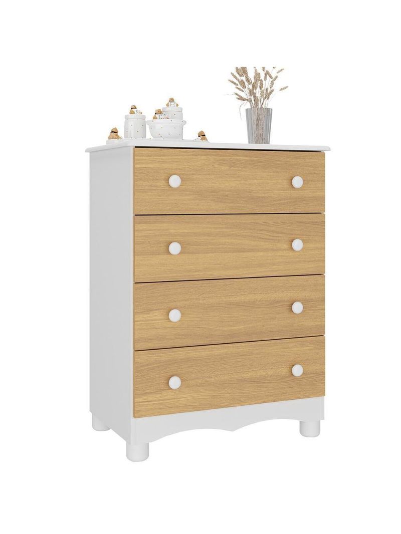 Cômoda Infantil 65cm Com 4 Gavetas Dengo Multimóveis Mp4409 Branco/madeirado Branco/madeirado