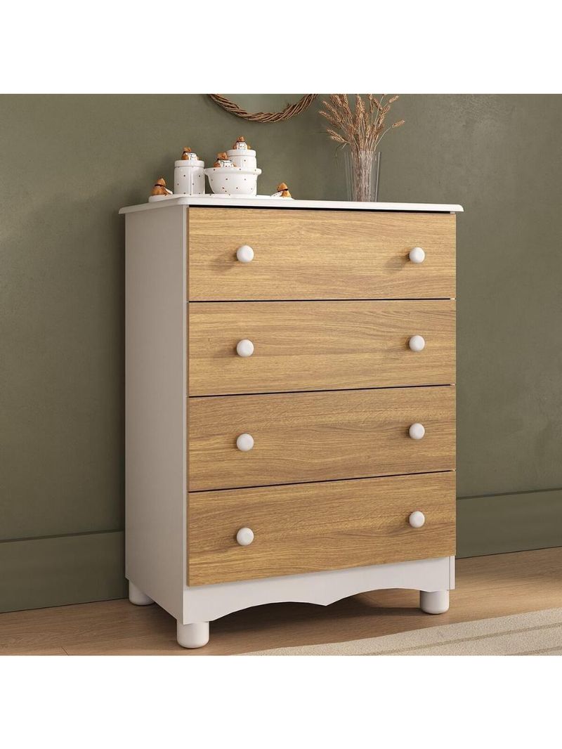 Cômoda Infantil 65cm Com 4 Gavetas Dengo Multimóveis Mp4409 Branco/madeirado Branco/madeirado