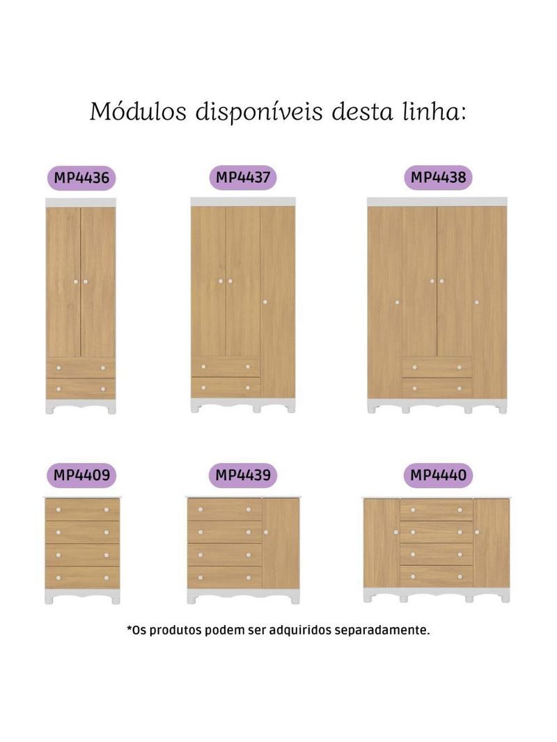 Cômoda Infantil 65cm Com 4 Gavetas Dengo Multimóveis Mp4409 Branco/madeirado Branco/madeirado