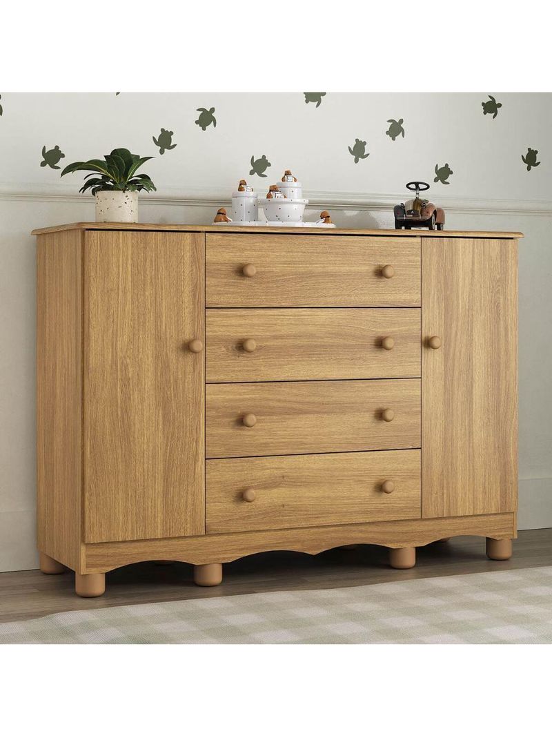 Cômoda Infantil 125cm 2 Portas E 4 Gavetas Dengo Multimóveis Mp4440 Madeirado Madeirado