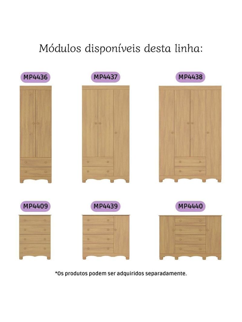 Guarda-roupa Infantil 62cm 2 Portas E 2 Gavetas Dengo Multimóveis Mp4436 Madeirado Madeirado