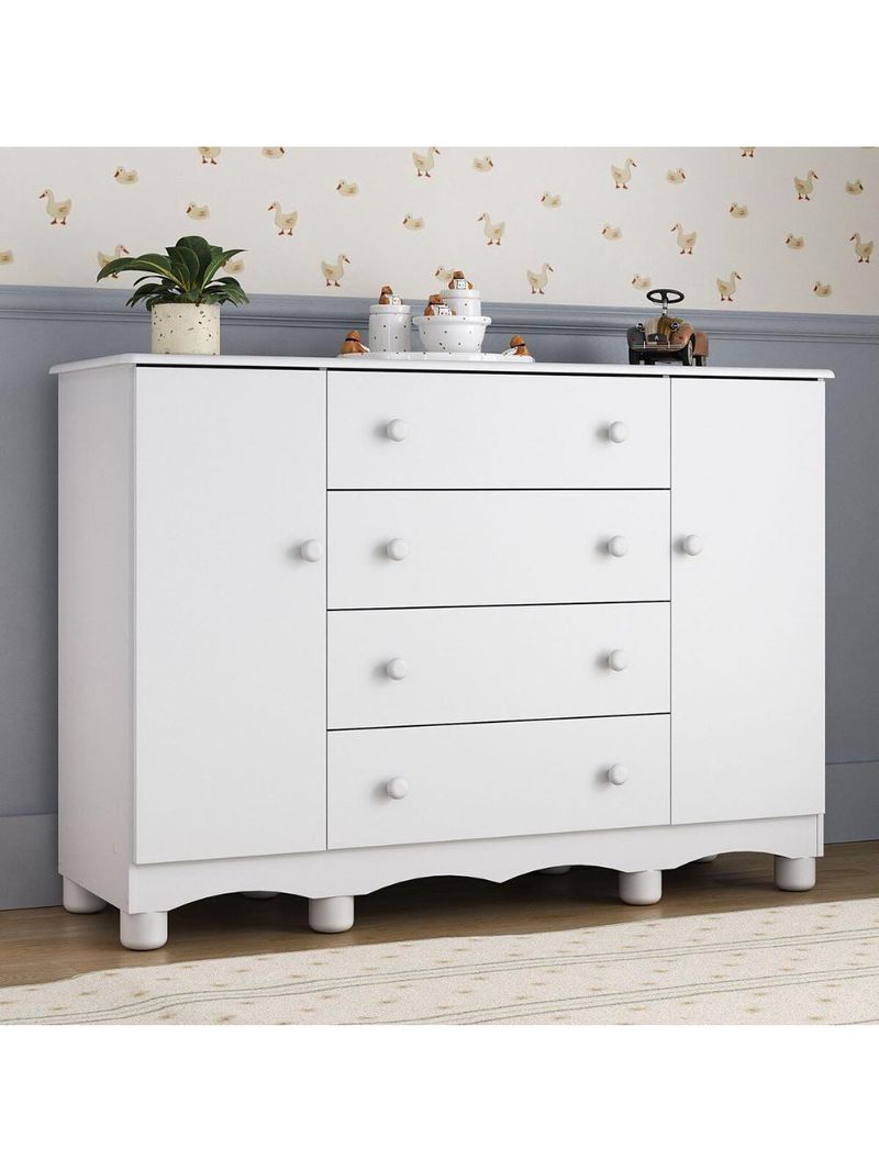 Cômoda Infantil 125cm 2 Portas E 4 Gavetas Dengo Multimóveis Mp4440 Branco Branco