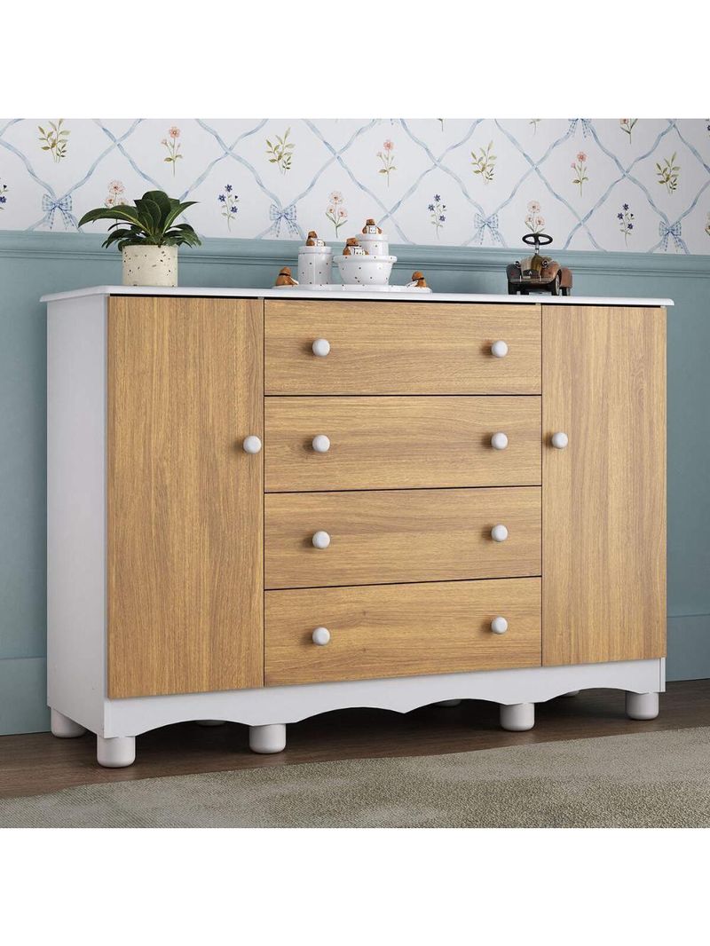 Cômoda Infantil 125cm 2 Portas E 4 Gavetas Dengo Multimóveis Mp4440 Brancomadeirado Brancomadeirado