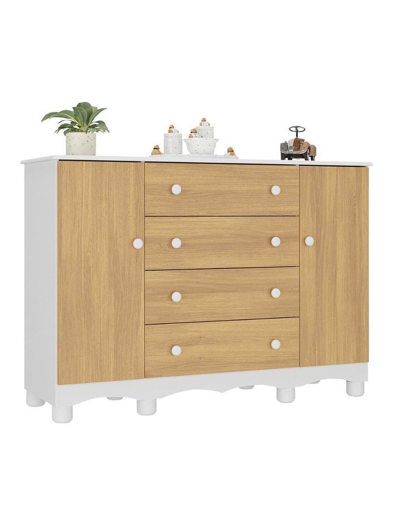 Cômoda Infantil 125cm 2 Portas E 4 Gavetas Dengo Multimóveis Mp4440 Brancomadeirado Brancomadeirado