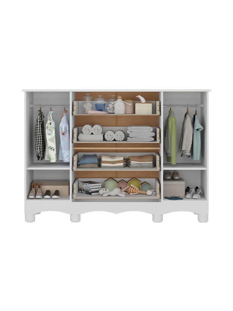 Cômoda Infantil 125cm 2 Portas E 4 Gavetas Dengo Multimóveis Mp4440 Brancomadeirado Brancomadeirado
