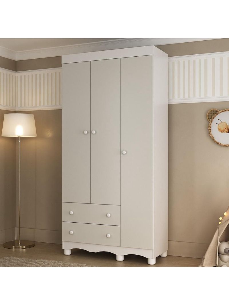 Guardaroupa Infantil 92cm 3 Portas E 2 Gavetas Dengo Multimóveis  Brancooff White