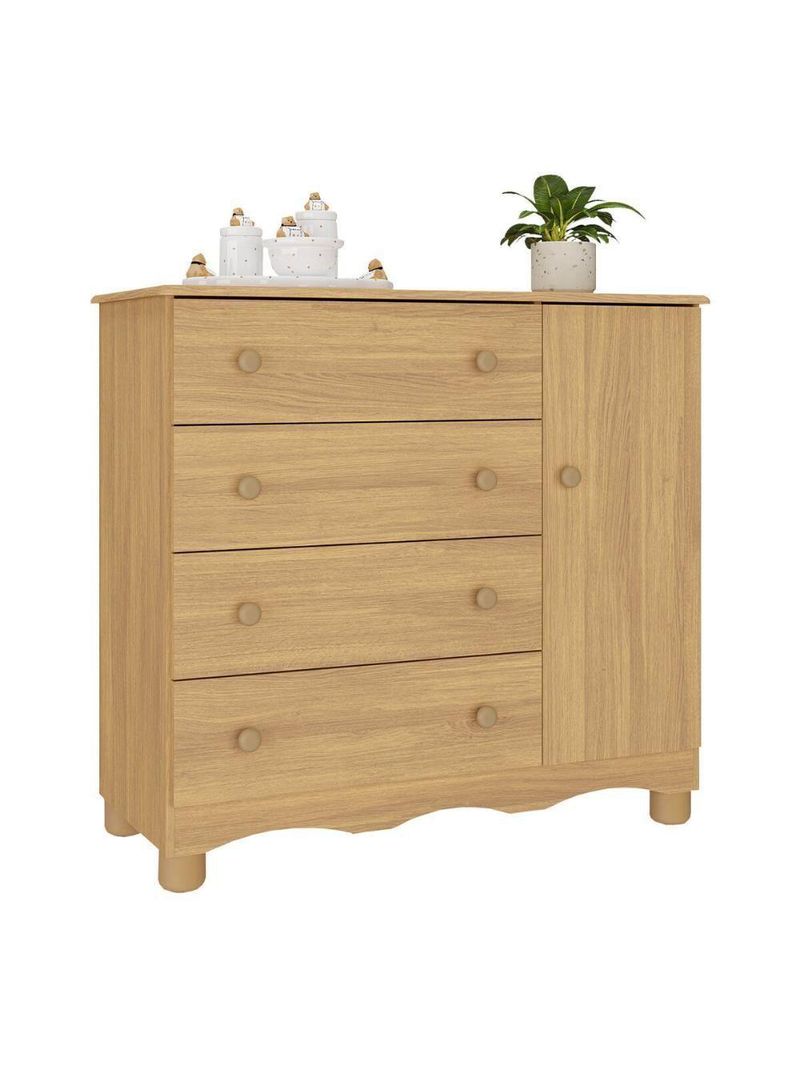 Cômoda Infantil 95cm 1 Porta E 4 Gavetas Dengo Multimóveis Mp4439 Madeirado Madeirado