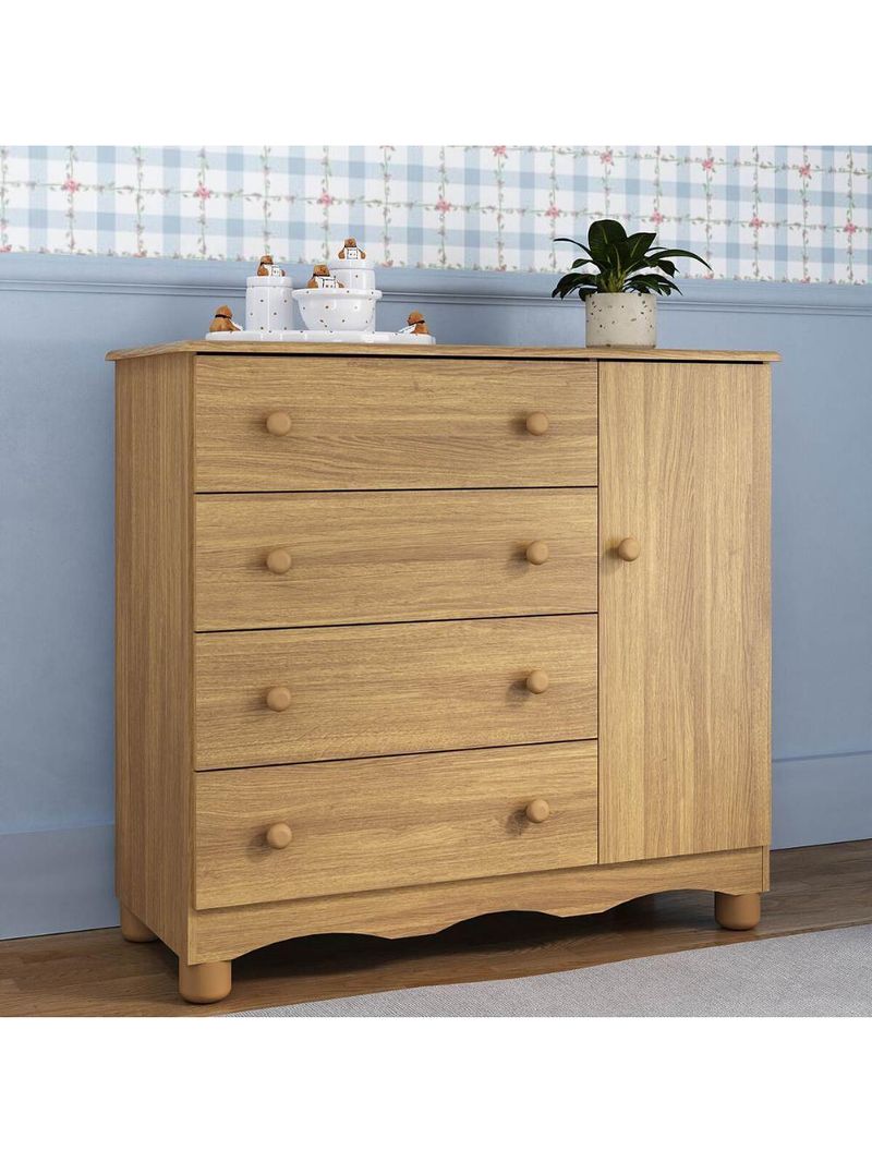 Cômoda Infantil 95cm 1 Porta E 4 Gavetas Dengo Multimóveis Mp4439 Madeirado Madeirado