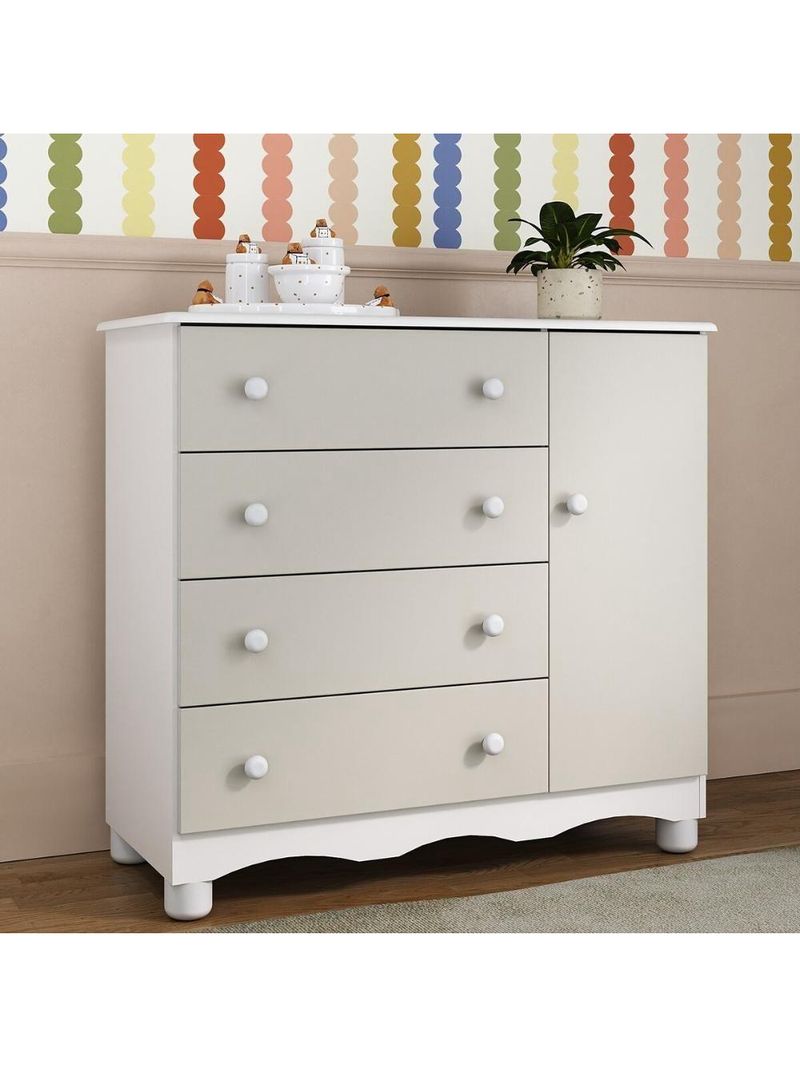 Cômoda Infantil 95cm 1 Porta E 4 Gavetas Dengo Multimóveis Mp4439 Branco/off White Branco/off White