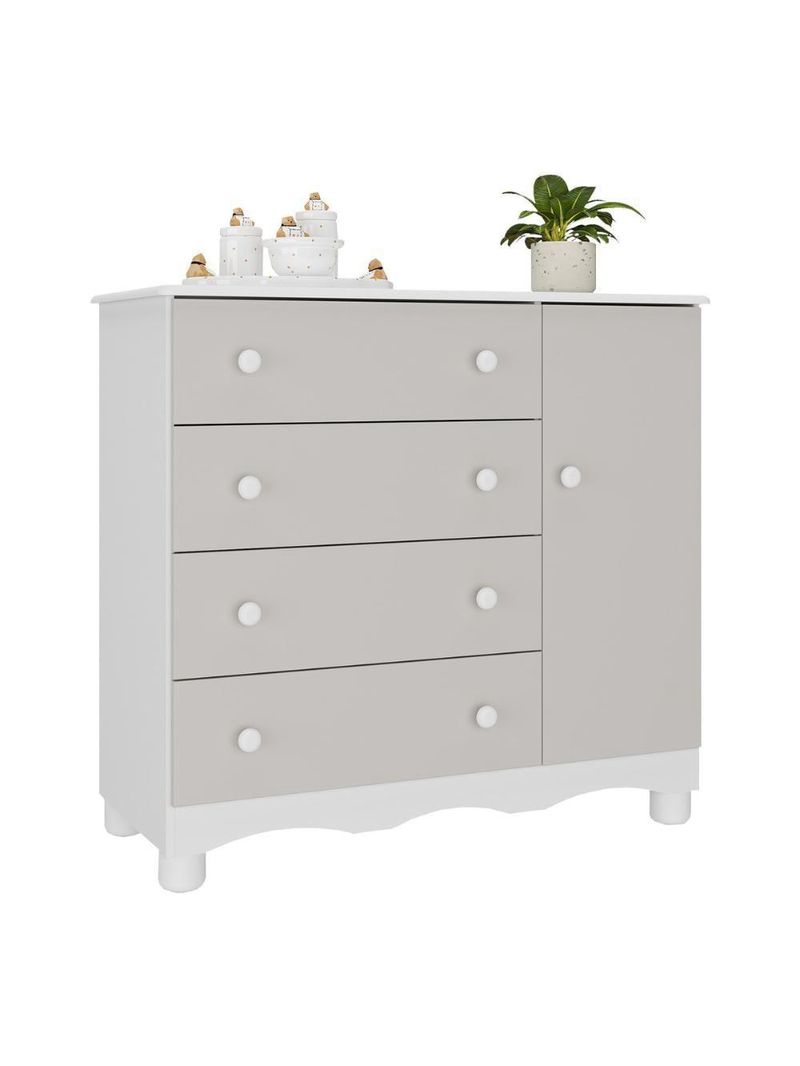 Cômoda Infantil 95cm 1 Porta E 4 Gavetas Dengo Multimóveis Mp4439 Branco/off White Branco/off White