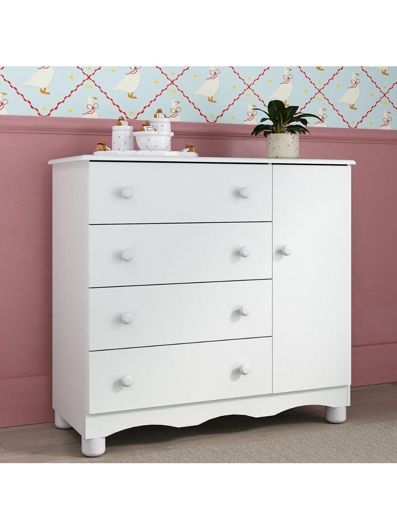 Cômoda Infantil 95cm 1 Porta E 4 Gavetas Dengo Multimóveis Mp4439 Branco Branco