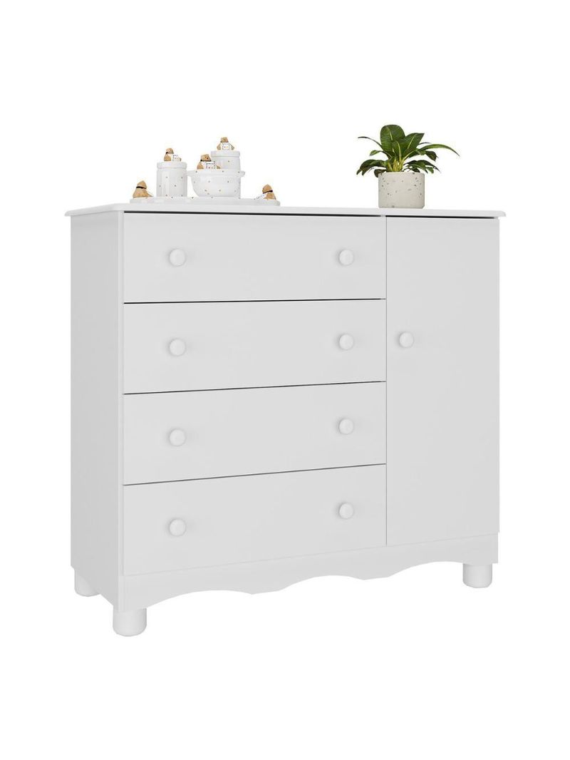 Cômoda Infantil 95cm 1 Porta E 4 Gavetas Dengo Multimóveis Mp4439 Branco Branco