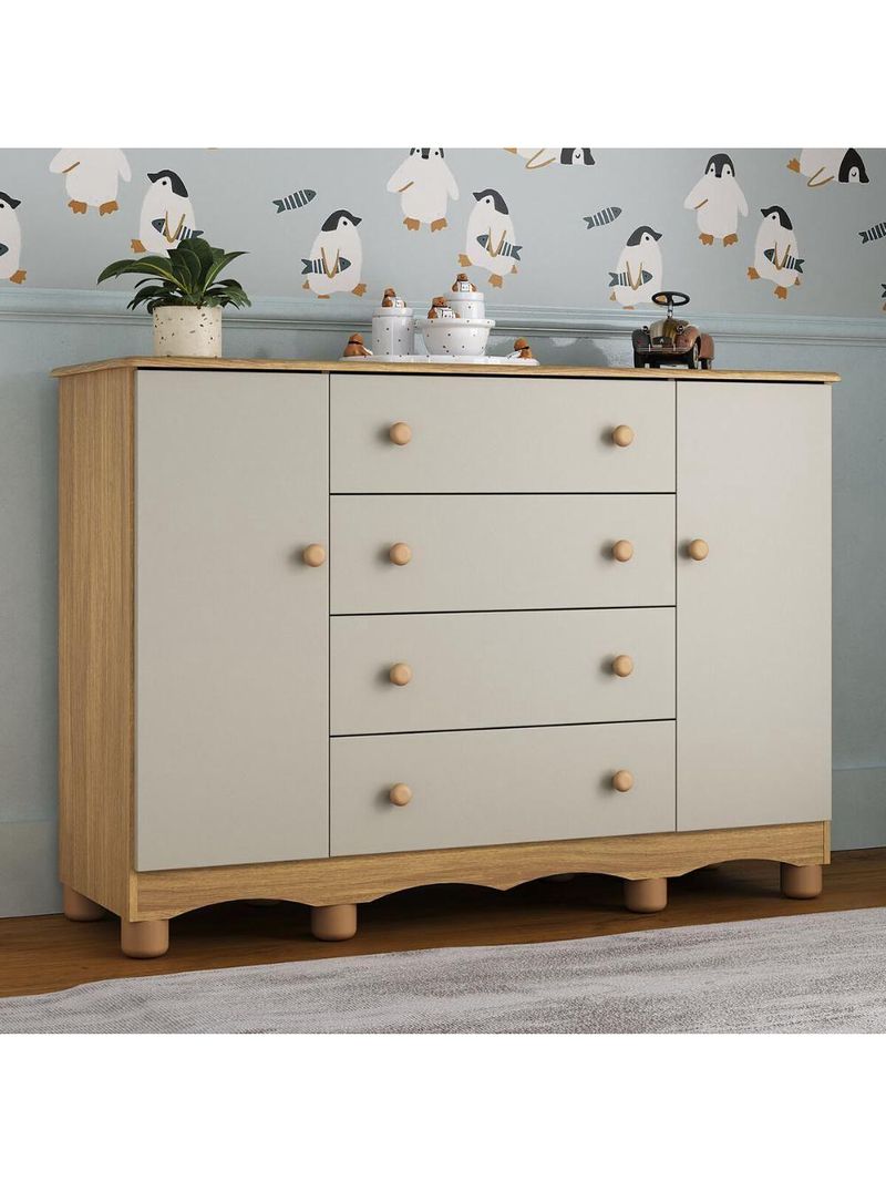 Cômoda Infantil 125cm 2 Portas E 4 Gavetas Dengo Multimóveis  Madeiradooff White