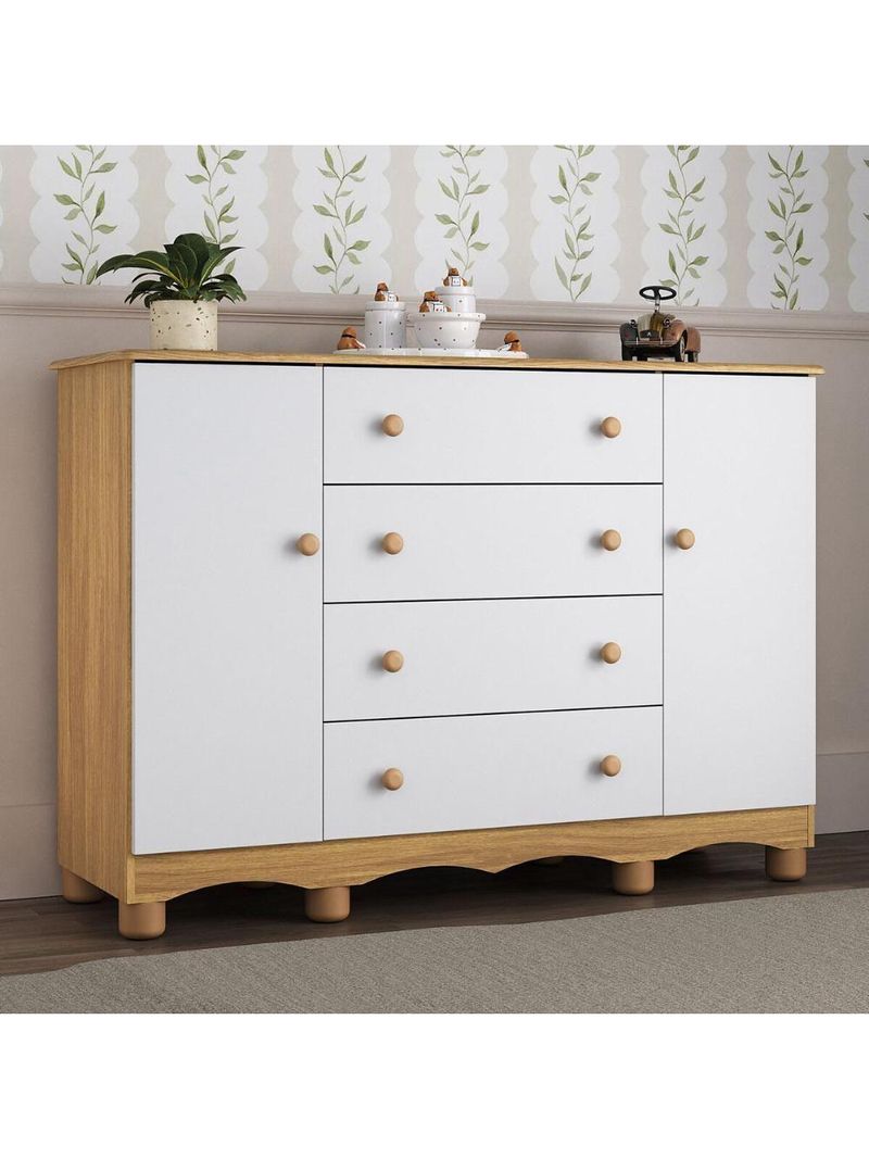 Cômoda Infantil 125cm 2 Portas E 4 Gavetas Dengo Multimóveis Mp4440 Madeiradobranco Madeiradobranco