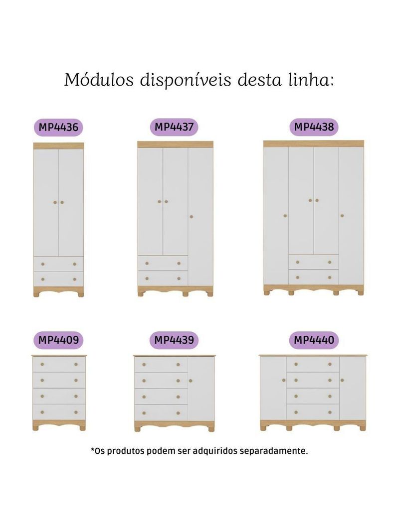 Cômoda Infantil 125cm 2 Portas E 4 Gavetas Dengo Multimóveis Mp4440 Madeiradobranco Madeiradobranco