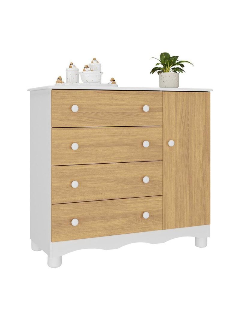 Cômoda Infantil 95cm 1 Porta E 4 Gavetas Dengo Multimóveis Mp4439 Branco/madeirado Branco/madeirado