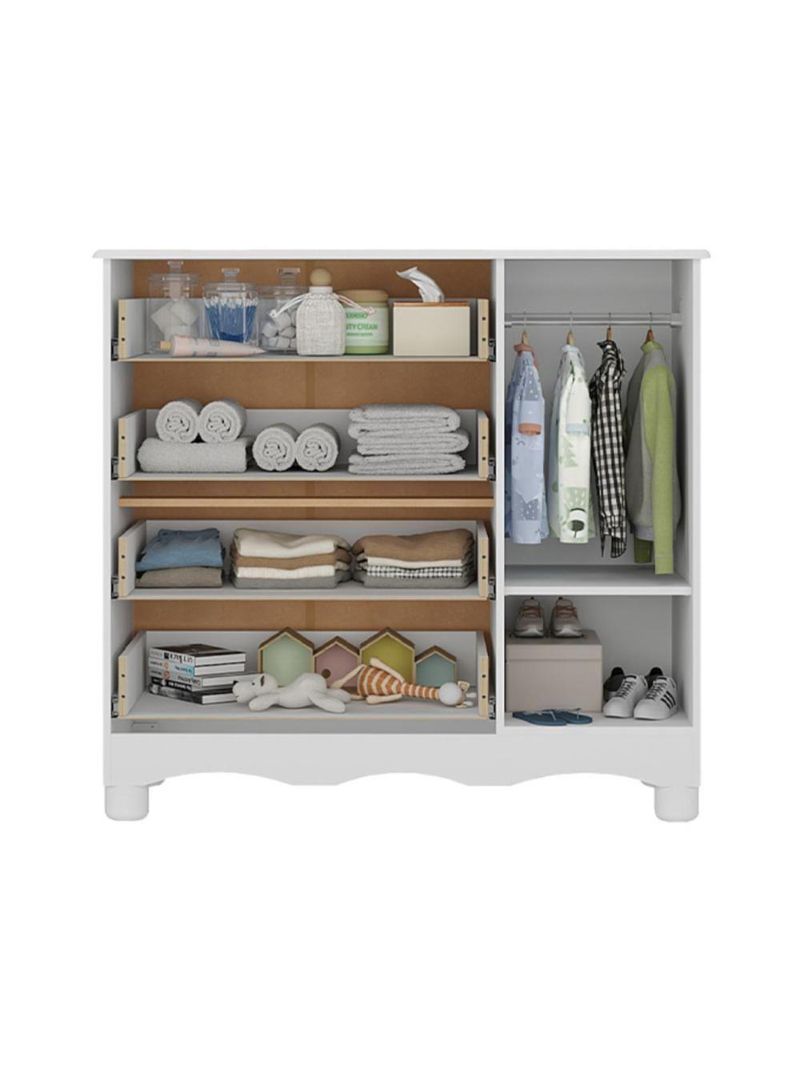 Cômoda Infantil 95cm 1 Porta E 4 Gavetas Dengo Multimóveis Mp4439 Branco/madeirado Branco/madeirado