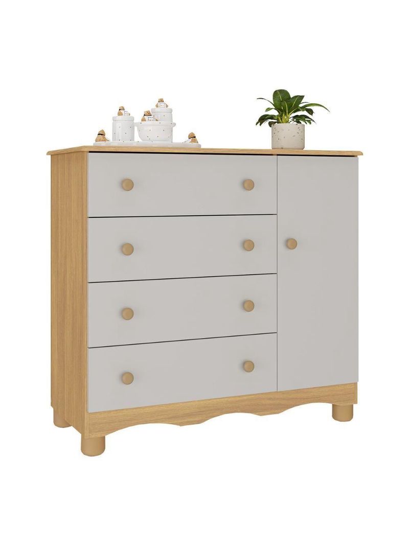 Cômoda Infantil 95cm 1 Porta E 4 Gavetas Dengo Multimóveis Mp4439 Madeiradooff White