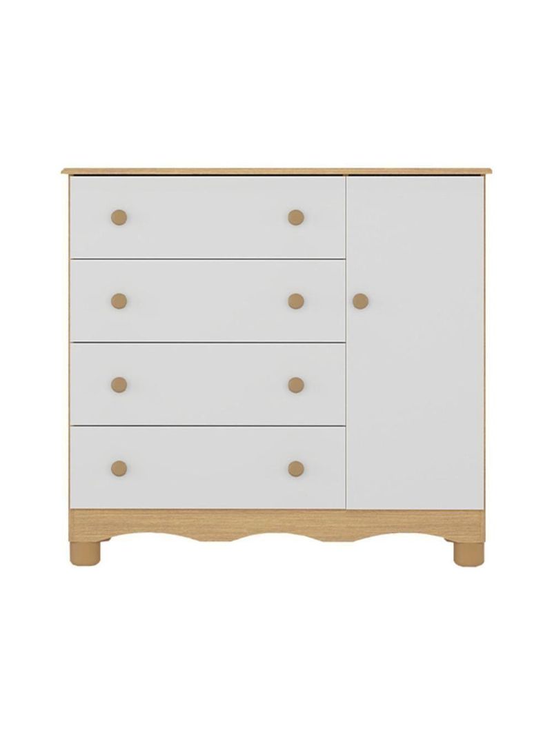 Cômoda Infantil 95cm 1 Porta E 4 Gavetas Dengo Multimóveis Mp4439 Madeirado/branco Madeirado/branco