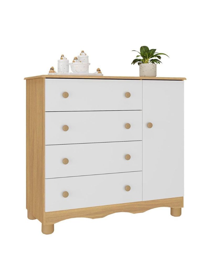 Cômoda Infantil 95cm 1 Porta E 4 Gavetas Dengo Multimóveis Mp4439 Madeirado/branco Madeirado/branco