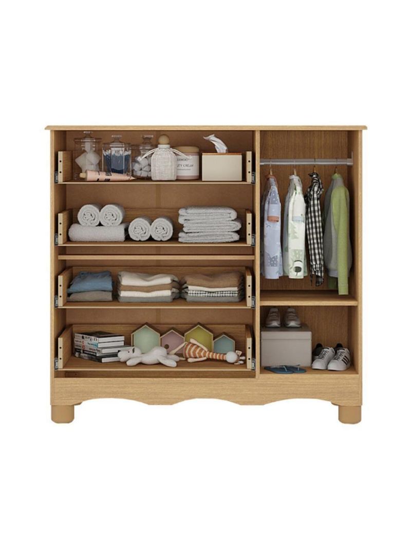 Cômoda Infantil 95cm 1 Porta E 4 Gavetas Dengo Multimóveis Mp4439 Madeirado/branco Madeirado/branco