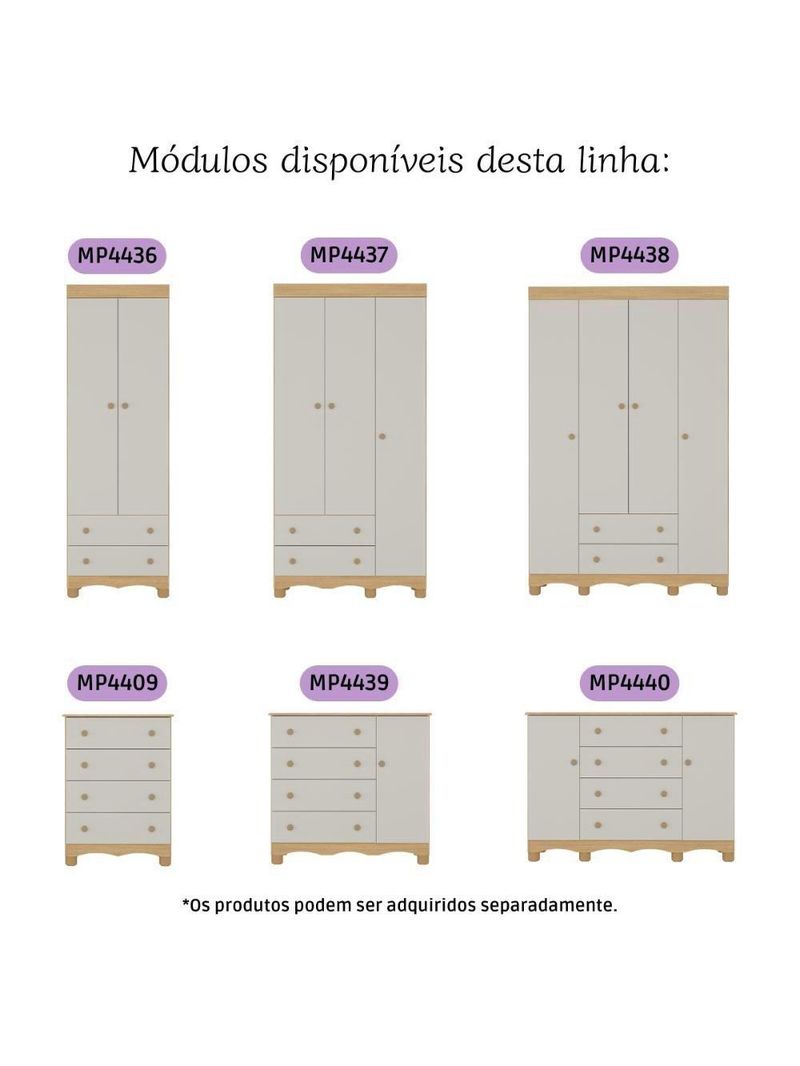 Guardaroupa Infantil 62cm 2 Portas E 2 Gavetas Dengo Multimóveis Mp4436 Madeiradooff White