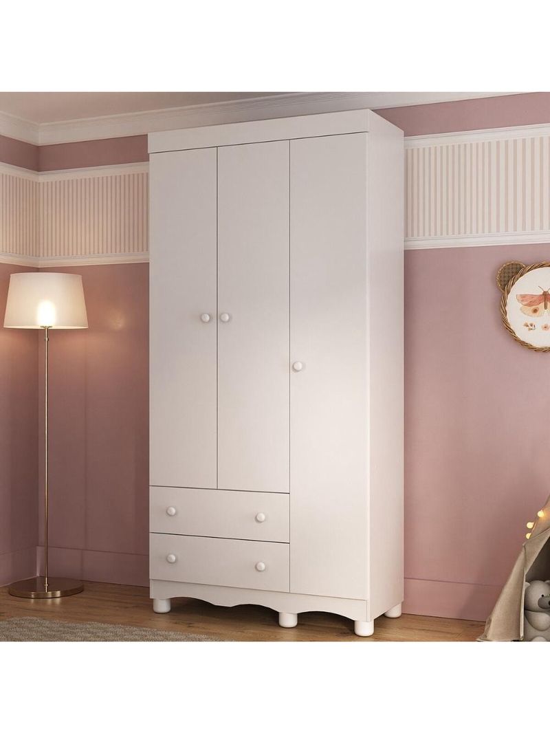 Guarda-roupa Infantil 92cm 3 Portas E 2 Gavetas Dengo Multimóveis Mp4437 Branco Branco
