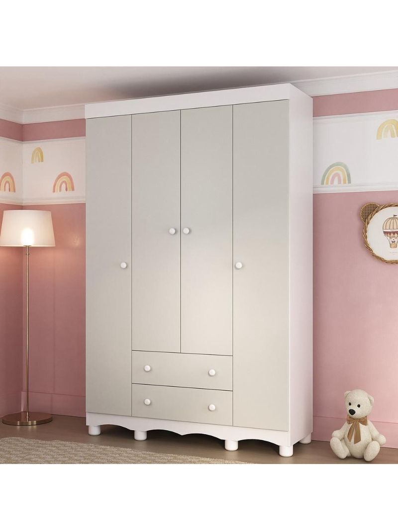 Guardaroupa Infantil 122cm 4 Portas E 2 Gavetas Dengo Multimóveis Mp4438 Brancooff White