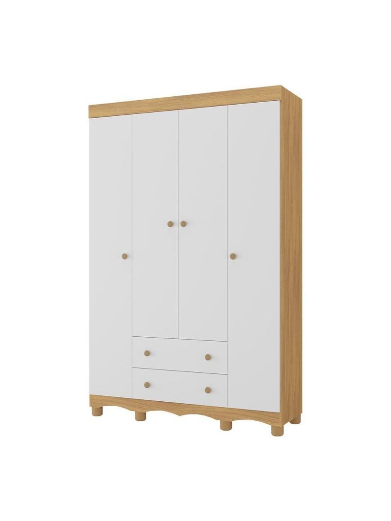 Guardaroupa Infantil 122cm 4 Portas E 2 Gavetas Dengo Multimóveis Mp4438 Madeiradobranco