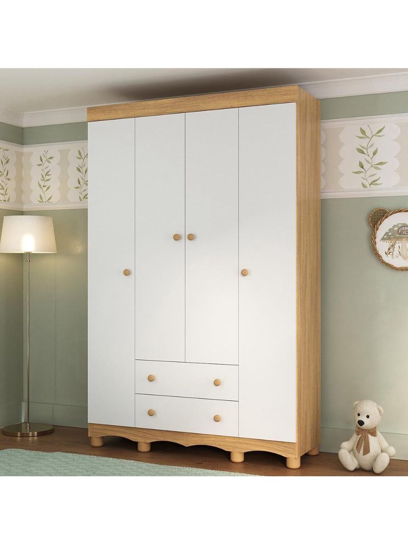 Guardaroupa Infantil 122cm 4 Portas E 2 Gavetas Dengo Multimóveis Mp4438 Madeiradobranco
