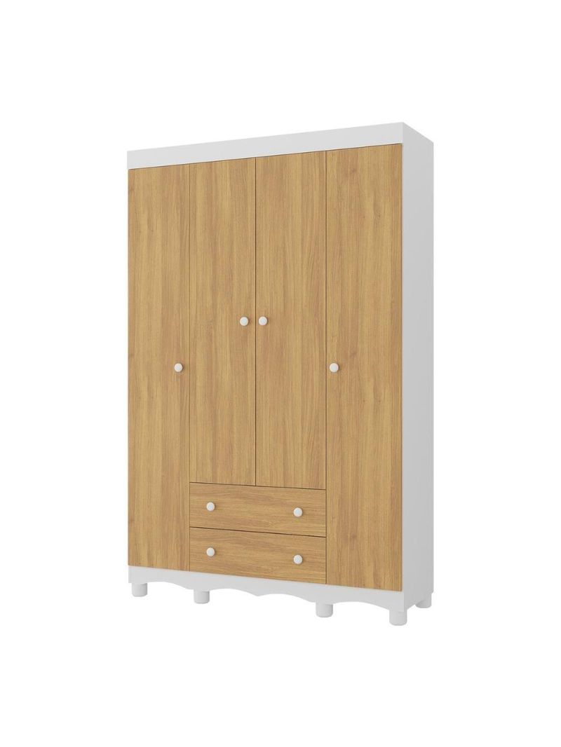 Guardaroupa Infantil 122cm 4 Portas E 2 Gavetas Dengo Multimóveis Mp4438 Brancomadeirado