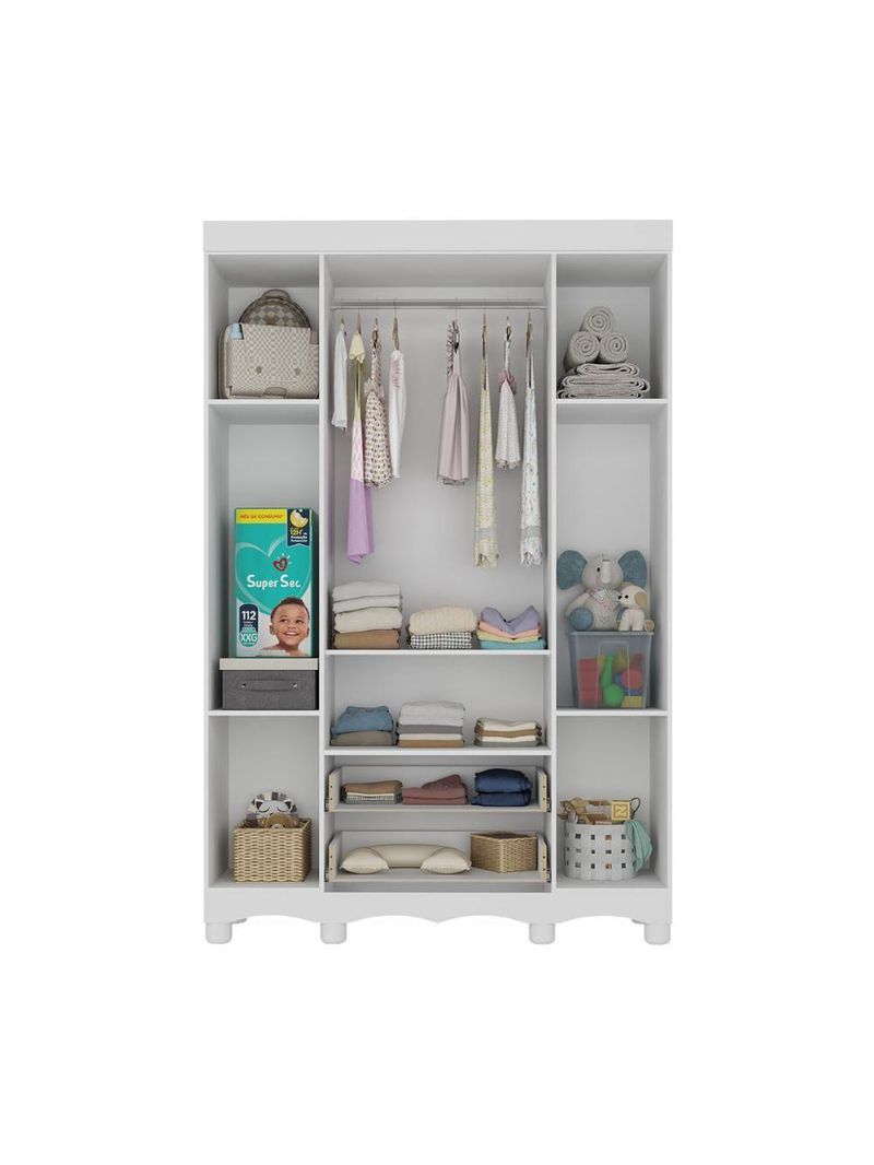 Guardaroupa Infantil 122cm 4 Portas E 2 Gavetas Dengo Multimóveis Mp4438 Brancomadeirado