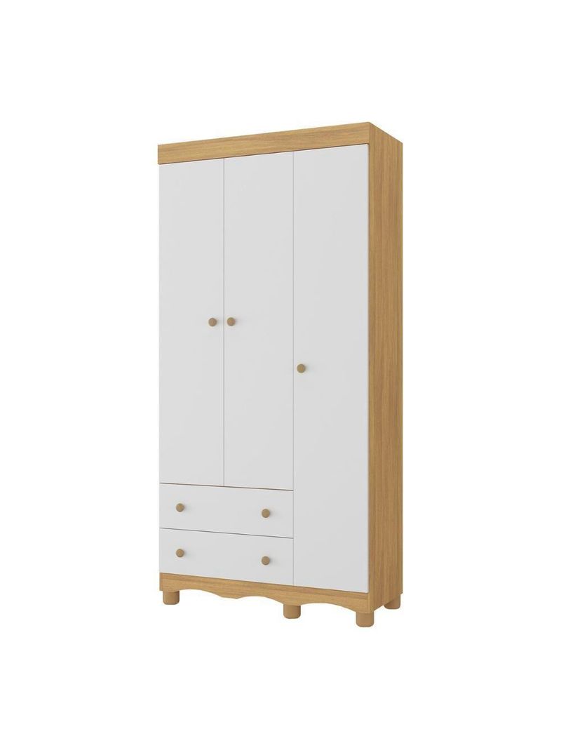 Guardaroupa Infantil 92cm 3 Portas E 2 Gavetas Dengo Multimóveis  Madeiradobranco