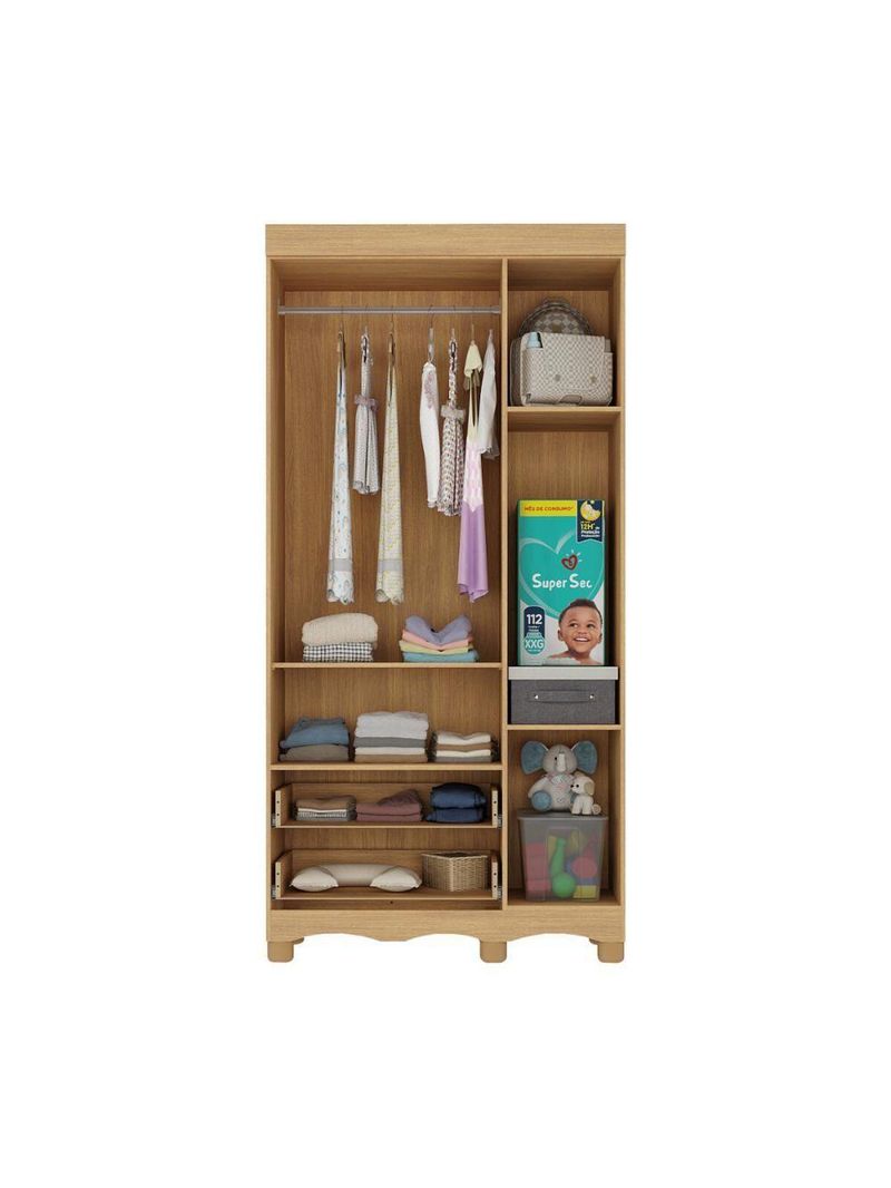Guardaroupa Infantil 92cm 3 Portas E 2 Gavetas Dengo Multimóveis  Madeiradobranco