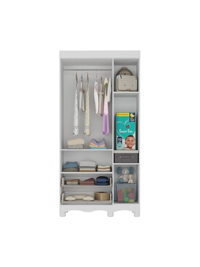 Guardaroupa Infantil 92cm 3 Portas E 2 Gavetas Dengo Multimóveis  Brancomadeirado