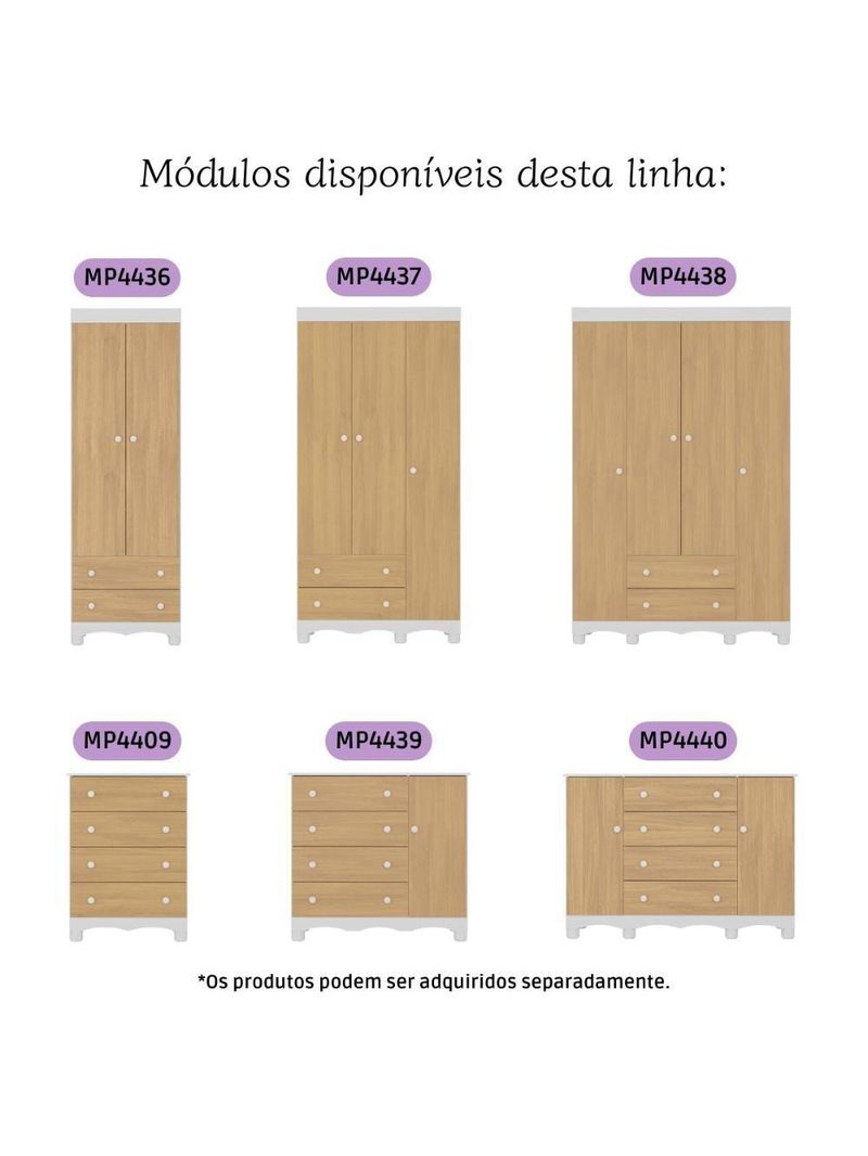 Guardaroupa Infantil 92cm 3 Portas E 2 Gavetas Dengo Multimóveis  Brancomadeirado