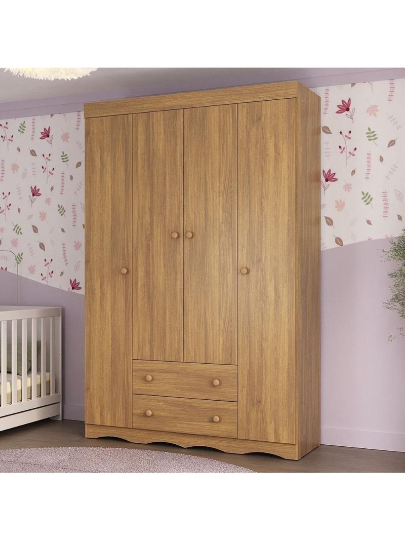 Guarda-roupa Infantil 122cm 4 Portas E 2 Gavetas Realeza Multimóveis Mp4453 Madeirado Madeirado