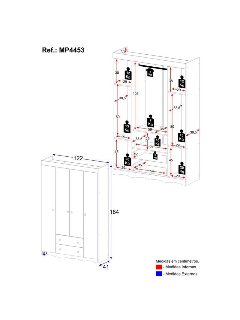 Guardaroupa Infantil 122cm 4 Portas E 2 Gavetas Realeza Multimóveis Mp4453 Madeiradooff White
