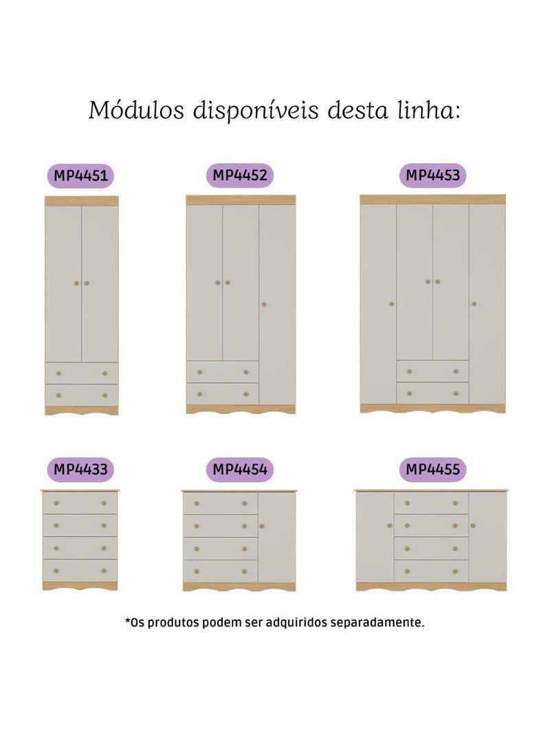 Guardaroupa Infantil 122cm 4 Portas E 2 Gavetas Realeza Multimóveis Mp4453 Madeiradooff White