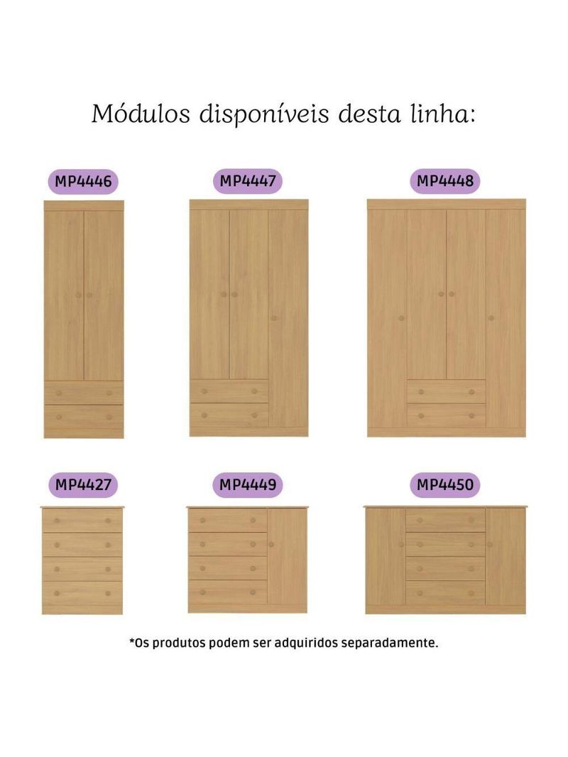 Guarda-roupa Infantil 92cm 3 Portas E 2 Gavetas Encanto Multimóveis Mp4447 Madeirado Madeirado