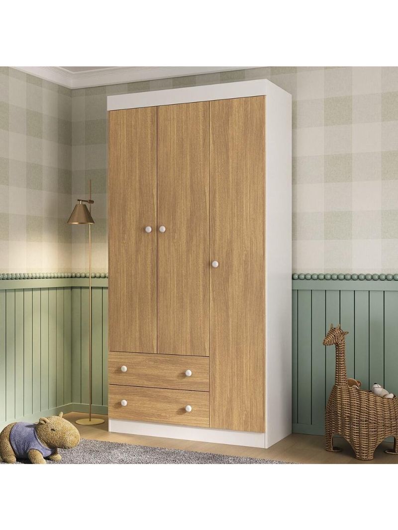 Guardaroupa Infantil 92cm 3 Portas E 2 Gavetas Encanto Multimóveis Mp4447 Brancomadeirado
