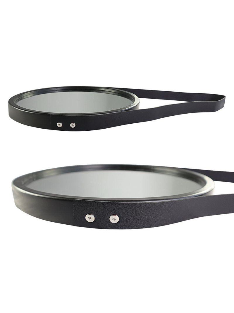 Espelho Redondo Decorativo 33cm Preto Com Alça Para Parede