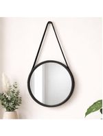 Espelho Redondo Decorativo 33cm Preto Com Alça Para Parede