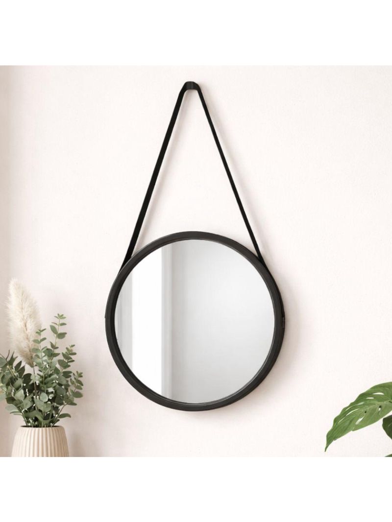 Espelho Redondo Decorativo 33cm Preto Com Alça Para Parede
