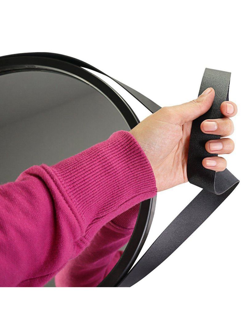 Espelho Redondo Decorativo 33cm Preto Com Alça Para Parede