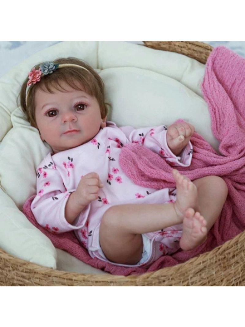 Bebê Reborn Menina Realista 48cm Olhos Castanhos, Cabelo Implantado Fio A Fio