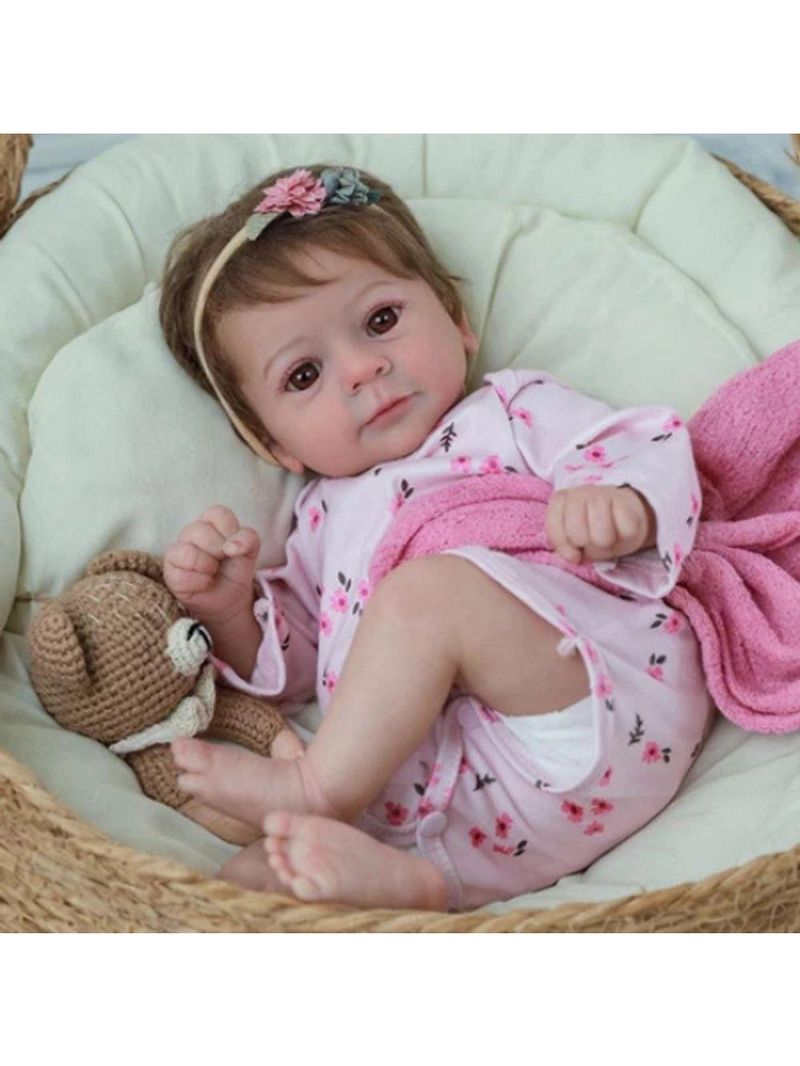 Bebê Reborn Menina Realista 48cm Olhos Castanhos, Cabelo Implantado Fio A Fio