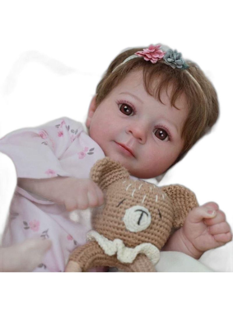 Bebê Reborn Menina Realista 48cm Olhos Castanhos, Cabelo Implantado Fio A Fio