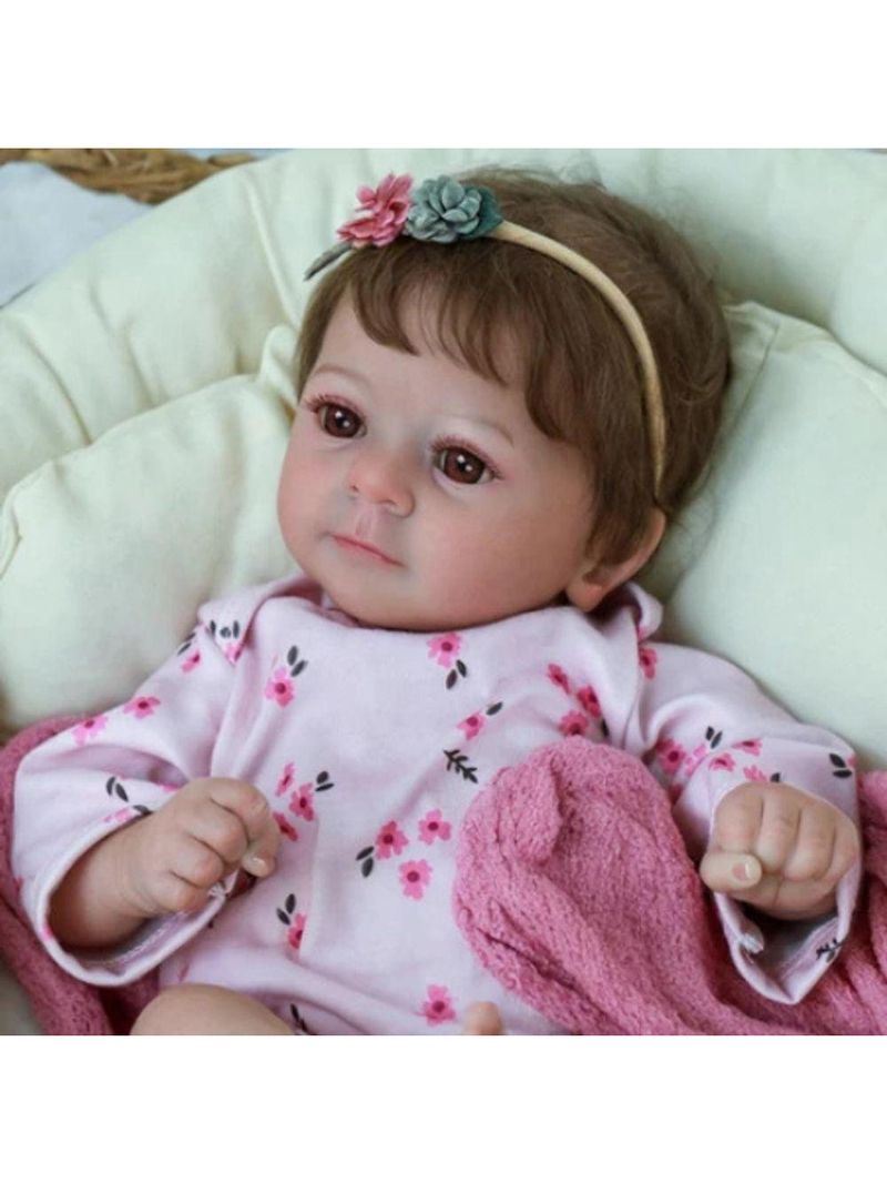 Bebê Reborn Menina Realista 48cm Olhos Castanhos, Cabelo Implantado Fio A Fio