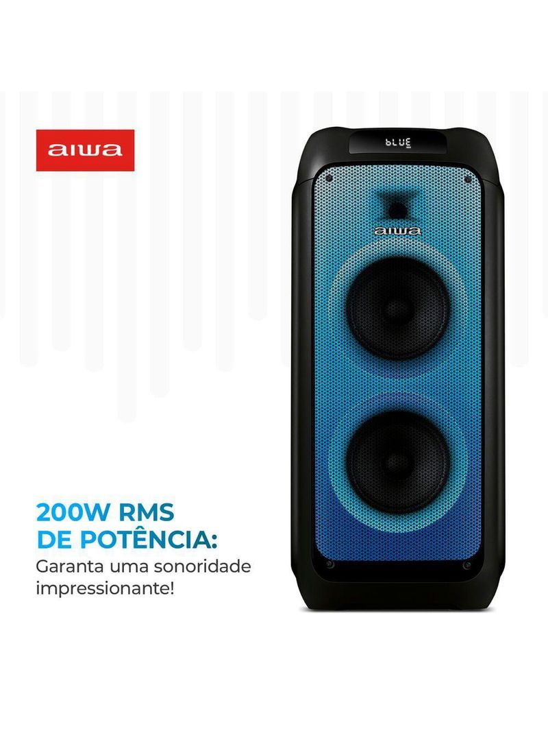 Caixa De Som Partybox Aiwa Pb-05 Bluetooth 20h Rgb Usb Tws Preto Bivolt